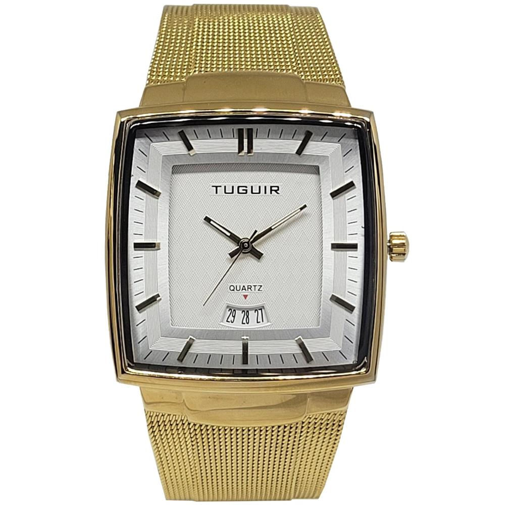 Relógio Tuguir Masculino Ref: 9311 Tg30337 Retangular Mesh Dourado