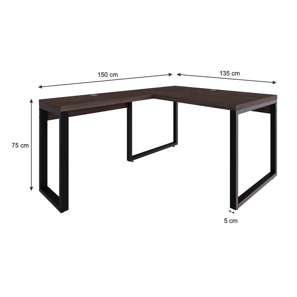 Mesa de Escritório em L Miguel Marrom Escuro e Preta 135x150 cm