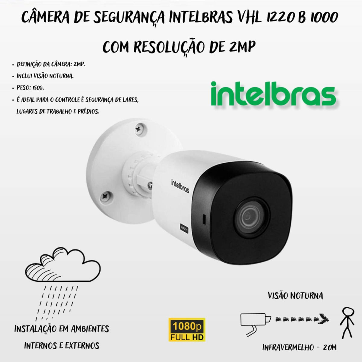 Kit 8 Câmeras Intelbras 6 1220B Full Hd 2 1220 Full color Dvr 3008-C Canais 4tb