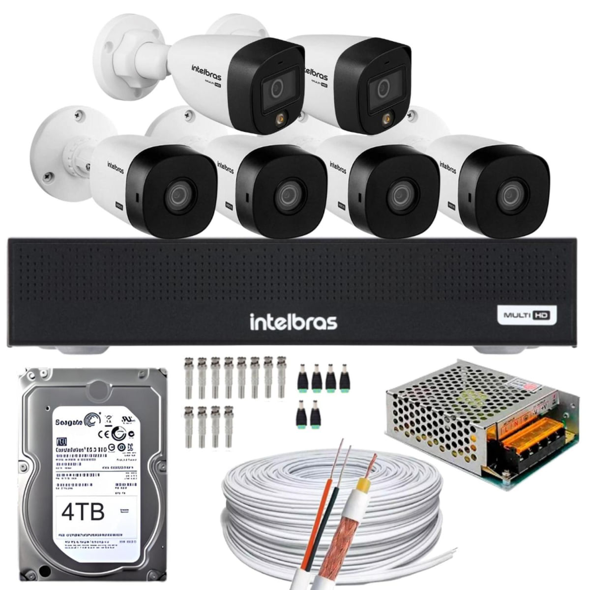 Kit 8 Câmeras Intelbras 6 1220B Full Hd 2 1220 Full color Dvr 3008-C Canais 4tb