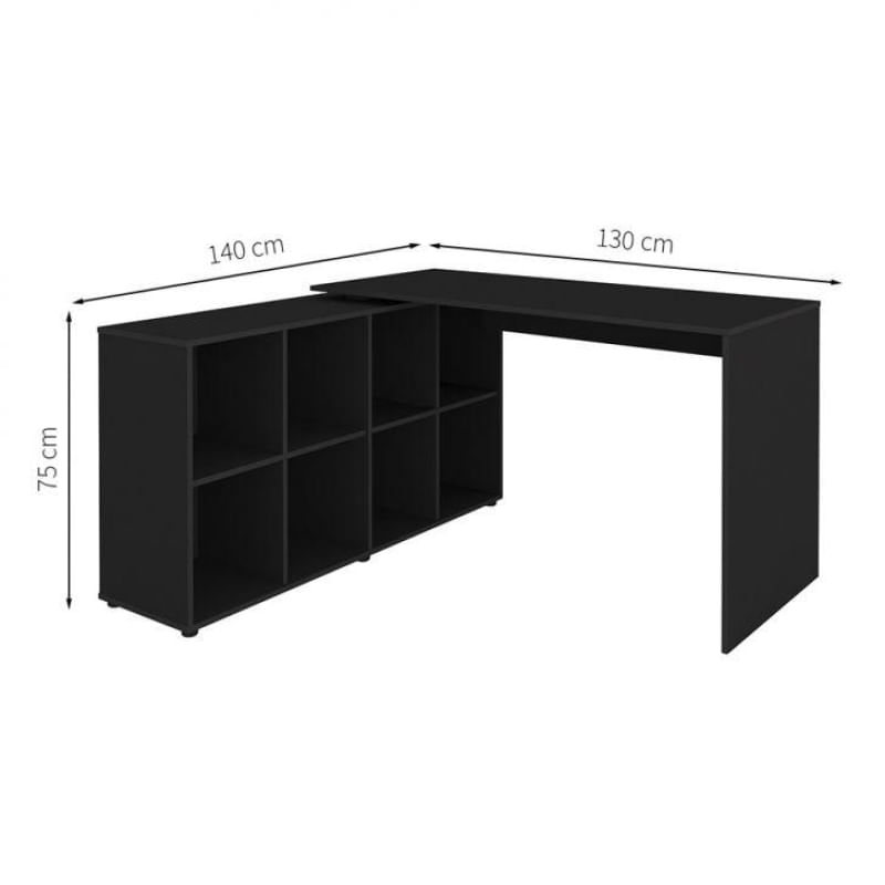 Conjunto de Mesa em L com Estante de Escritório 4 PT Nero Wally Preto