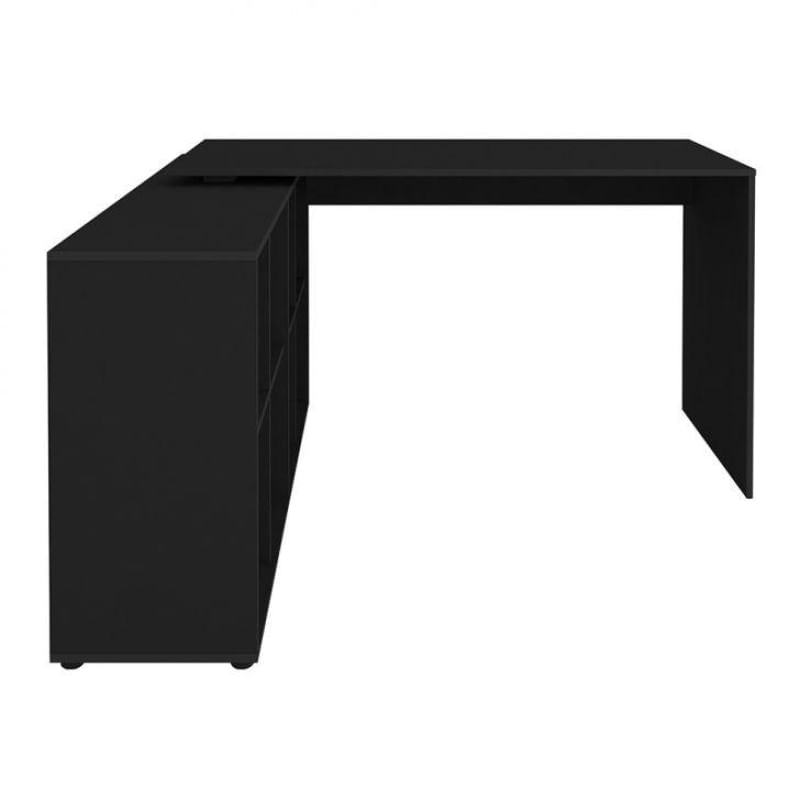 Conjunto de Mesa em L com Estante de Escritório 4 PT Nero Wally Preto