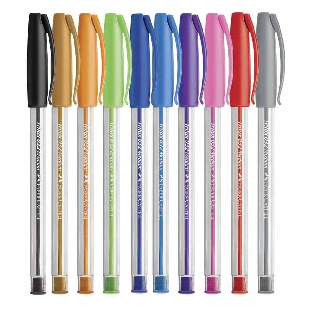 Caneta Esferográfica Trilux Com 10 Cores Faber-castell Sem Caixa