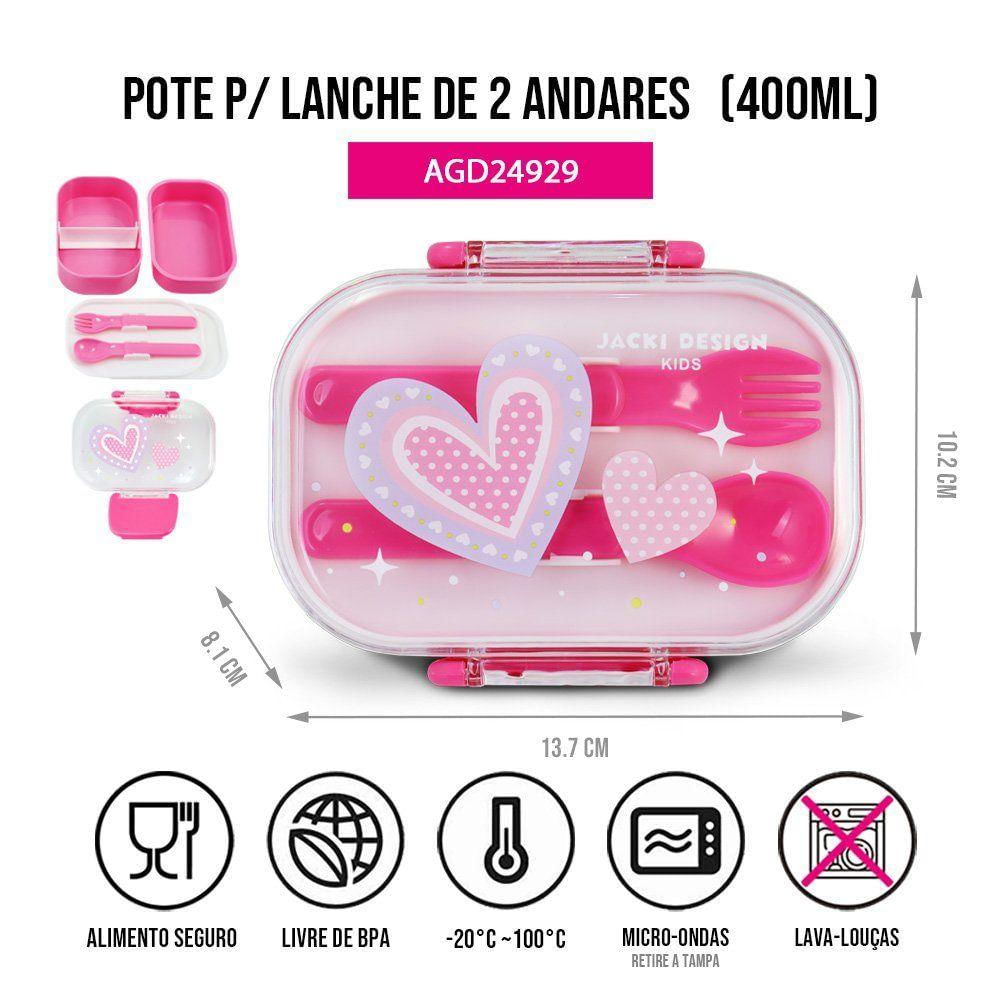 Pote P/ Lanche De 2 Andares Infantil 400ml Jacki Design Piccolino Pink