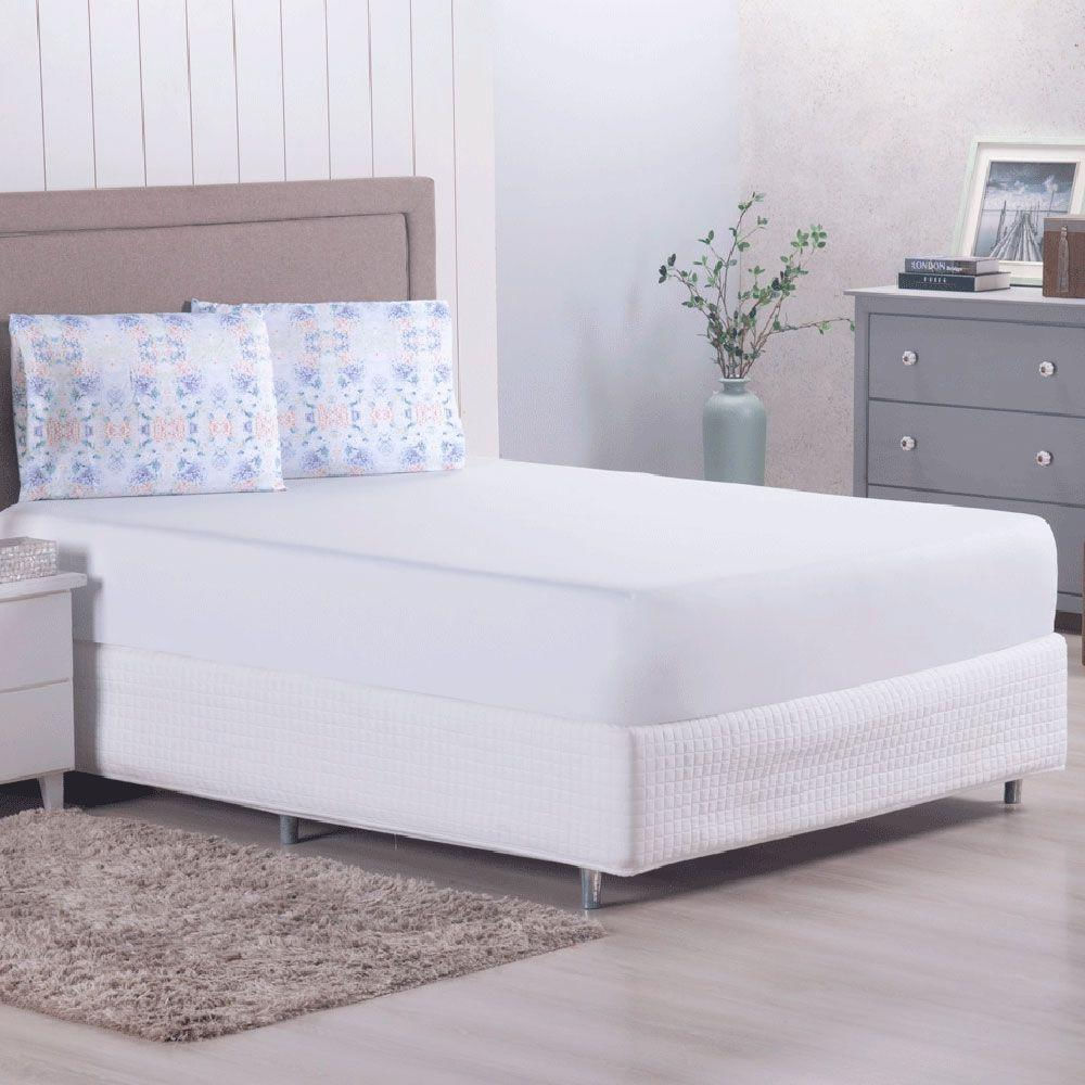 Jogo Cama Lençol Verace Queen Percal 300 Fios C/ Fronhas Estampadas 3 Peças - Branco