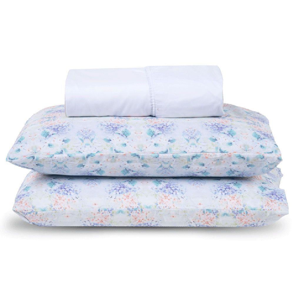 Jogo Cama Lençol Verace Queen Percal 300 Fios C/ Fronhas Estampadas 3 Peças - Branco