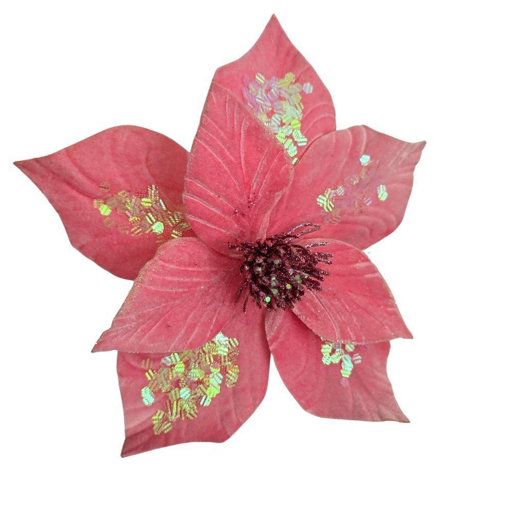 Flor Artificial De Natal Veludo Rosa 30cm