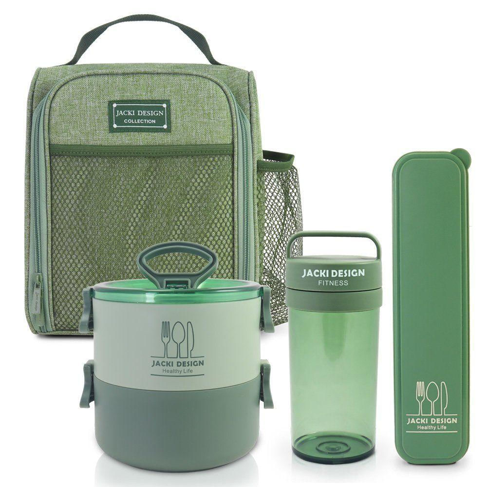 Conjunto Da Linha Joy Com Bolsa Térmica, Porta Talher, Pote De Marmita 2 Andares E Garrafa 430ml Verde