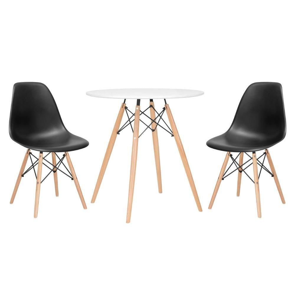 Mesa Eames 70 Cm Branco + 2 Cadeiras Eiffel Dsw Preto