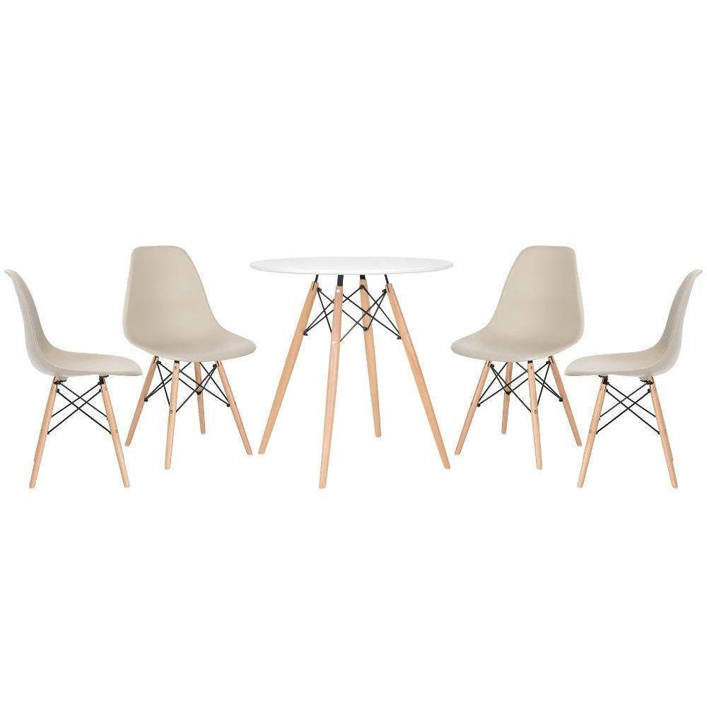 Mesa Redonda Eames 70 Cm Branco + 4 Cadeiras Eiffel Dsw Nude