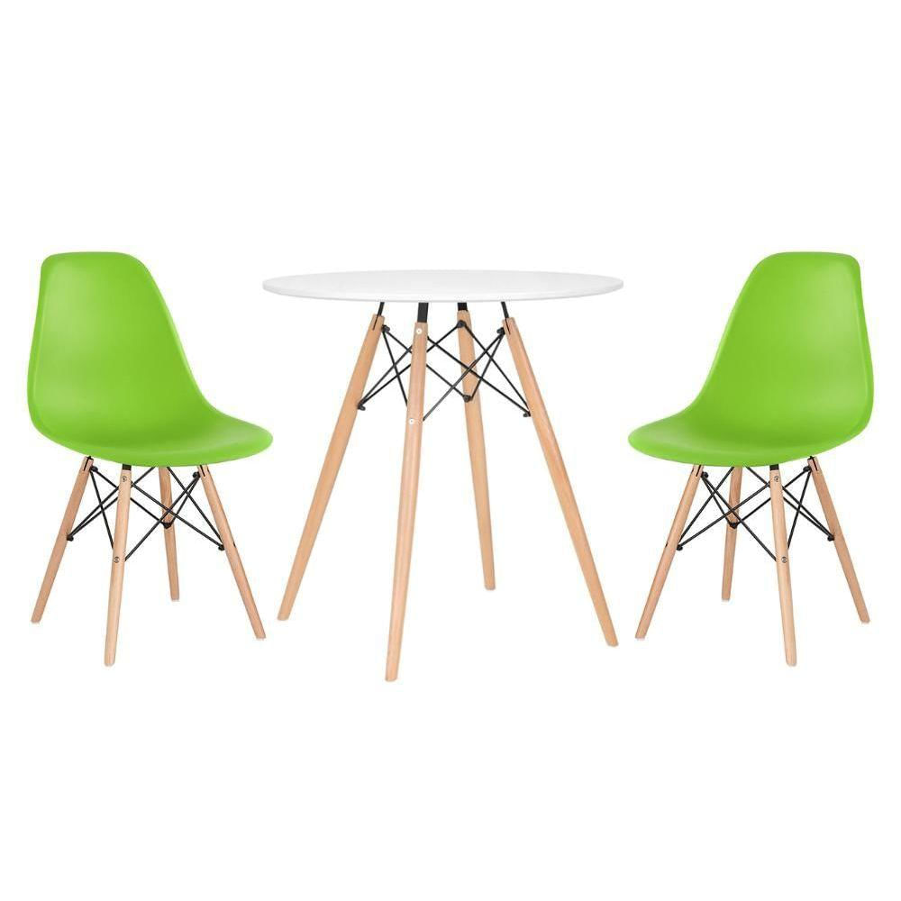 Mesa Eames 70 Cm Branco + 2 Cadeiras Eiffel Dsw Verde Claro