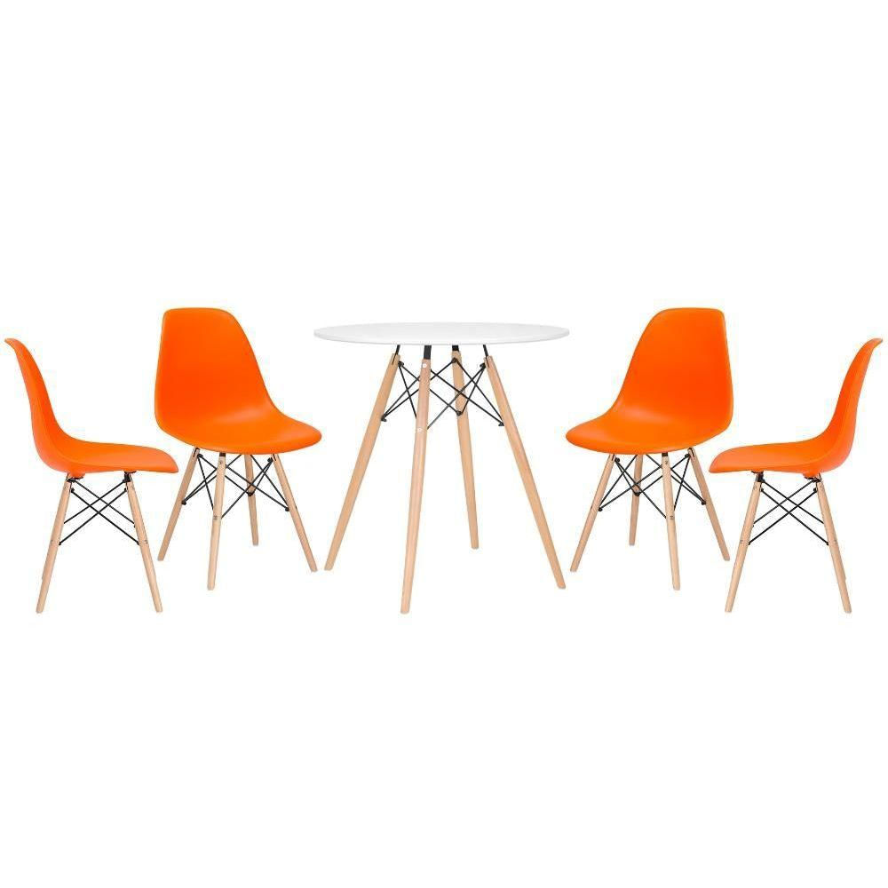 Mesa Redonda Eames 70 Cm Branco + 4 Cadeiras Eiffel Dsw Laranja