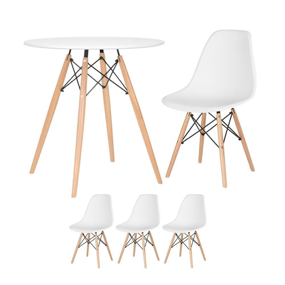 Mesa Eames 70 Cm Branco + 3 Cadeiras Eiffel Dsw Branco