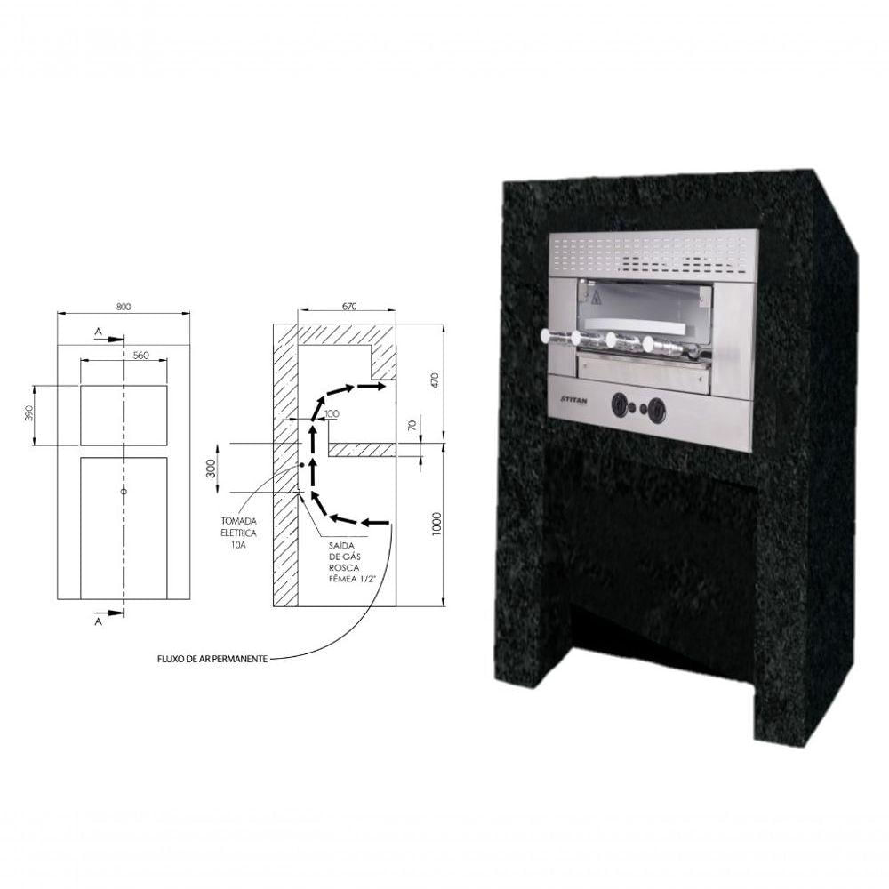 Churrasqueira A Gás De Embutir 4 Espetos Painel Ventilado Titan Tipo De Gás GLP 127V