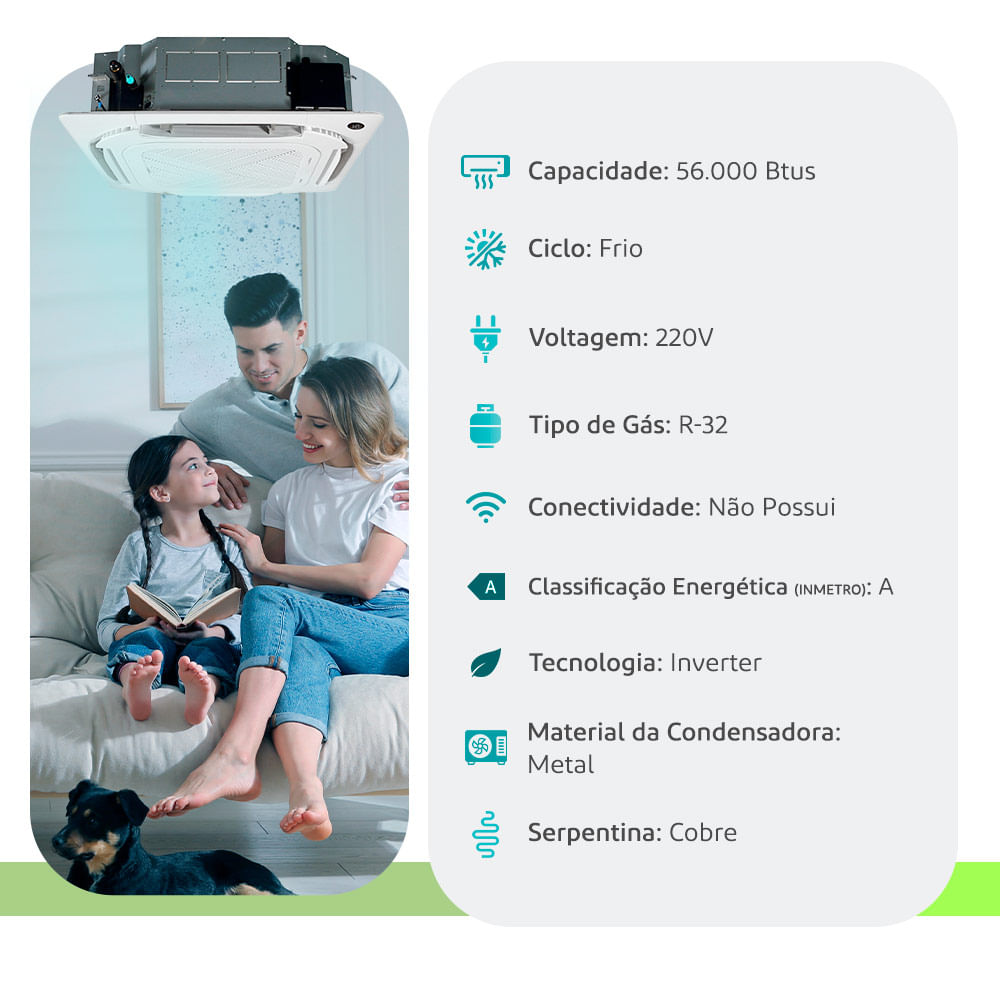 Ar Condicionado Split Cassete Inverter Eco Elgin 56000 Btus R-32 Frio 220V Monofásico 45KVFI60C2NA