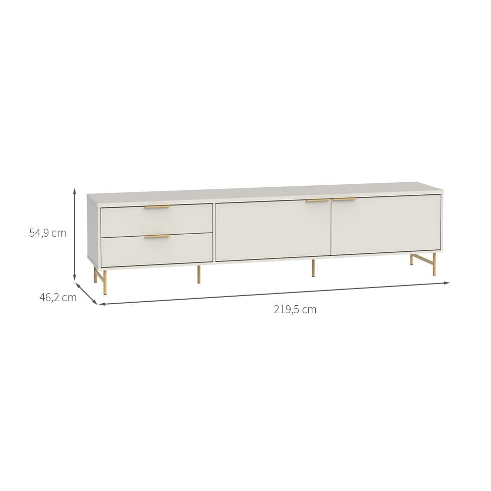 Rack para TV até 75 Polegadas Yves 1 PT 2 GV Off White e Dourado 220 cm