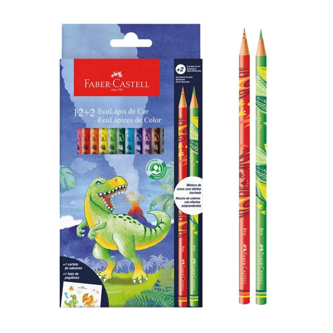 Lápis de Cor 12 Cores Mais 2 Mesclados Dino - Faber Castell