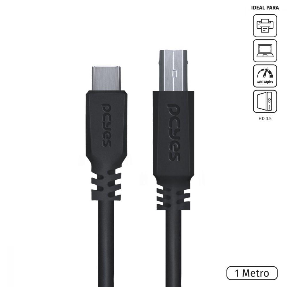 Cabo Para Impressora Usb Tipo C Para Usb B 2.0 1 Metro Preto - Pucbp-1