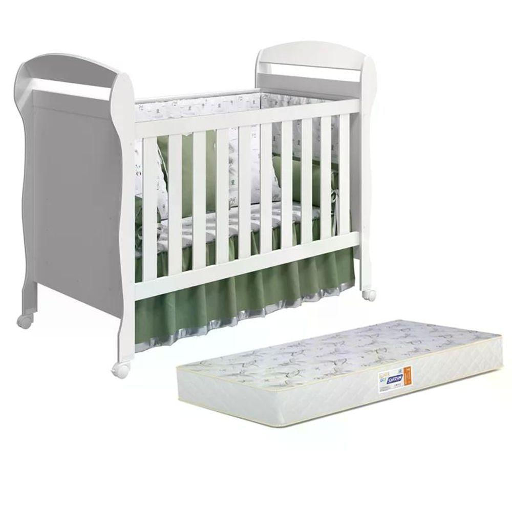 Berço Mini Cama Danny Branco Brilho Com Colchão D18 De 10cm Reller Móveis Branco Brilho
