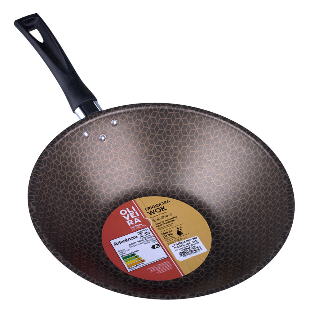 Frigideira Wok Antiaderente Oliveira 24cm Preta