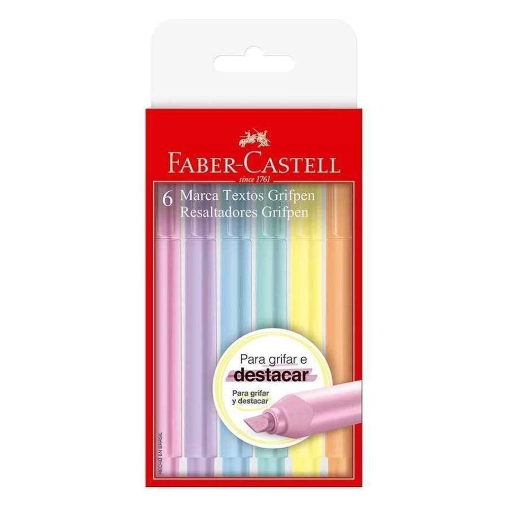 Caneta Marca Texto Pastel Estojo 6 Cores Grifpen Faber Castell