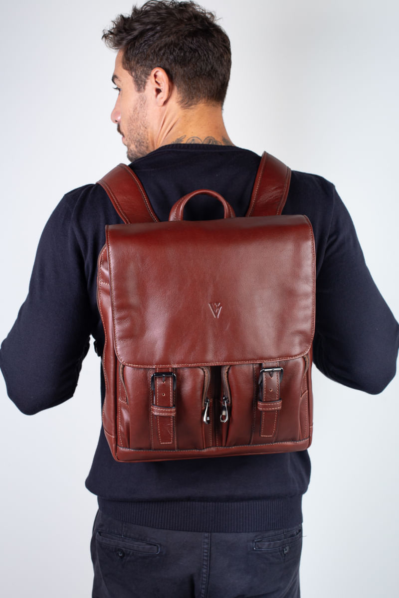 Mochila de couro italiano masculina vintage Miguel Preto