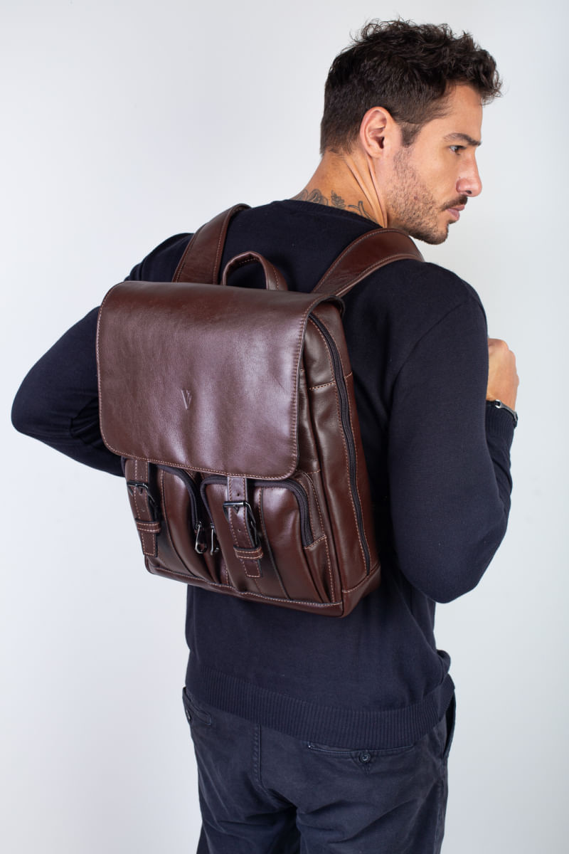 Mochila de couro italiano masculina vintage Miguel Preto