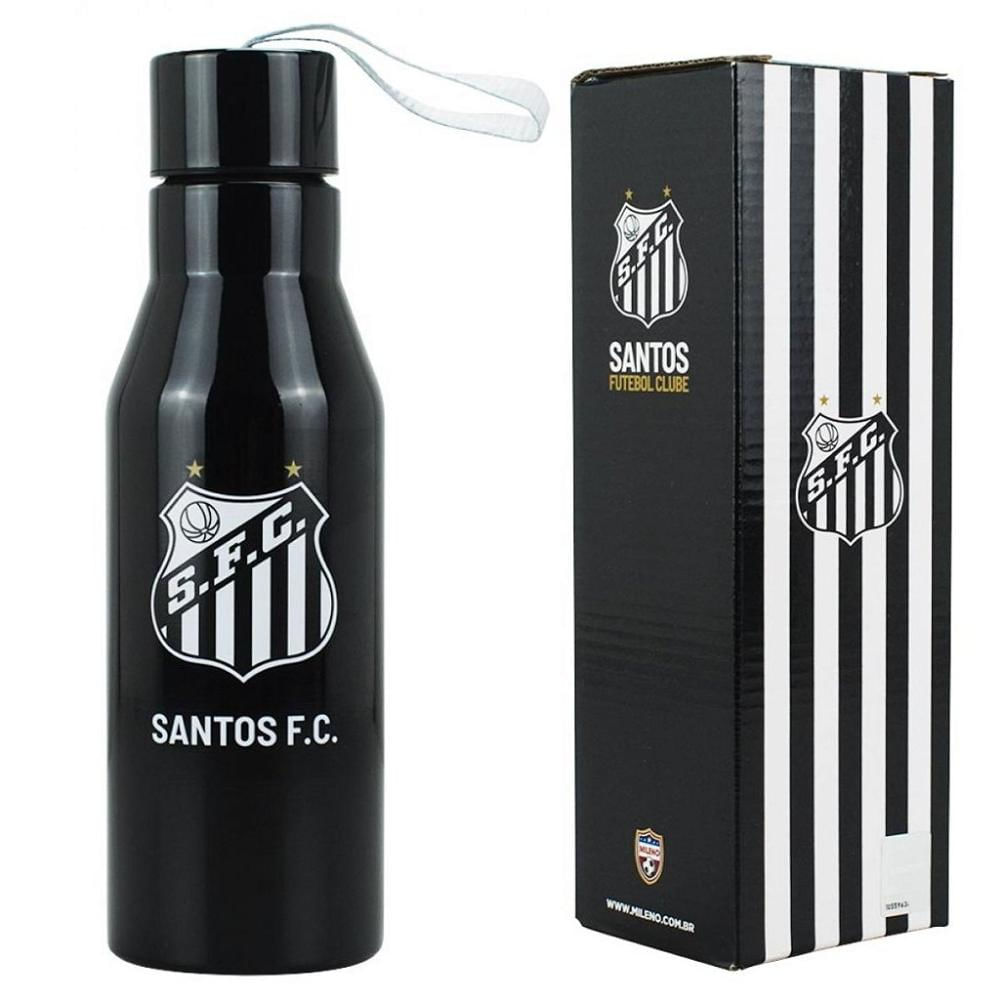 Garrafa Inox Santos Preta Com Tampa 600ml Oficial