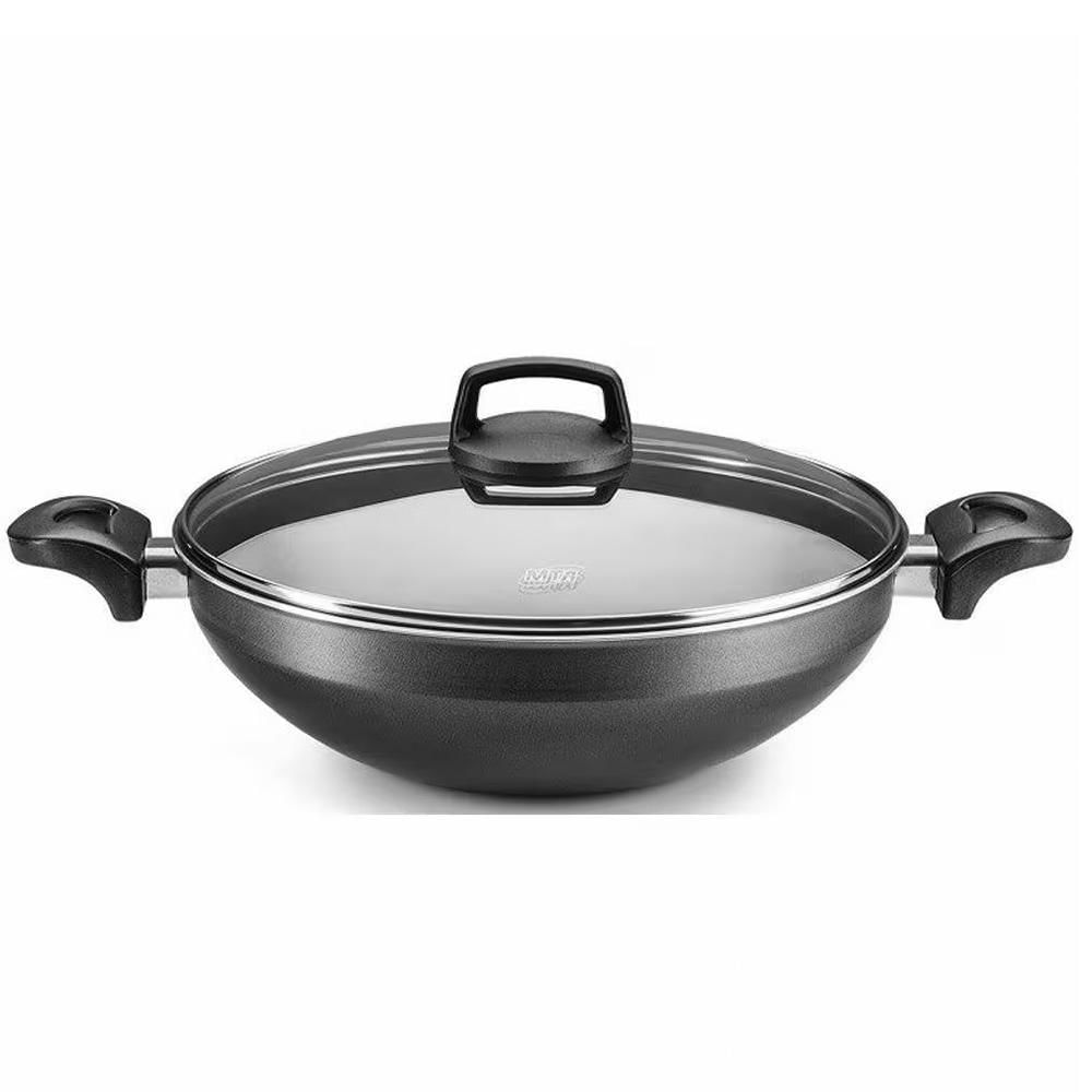 Panela Wok Mta Supra N28 Antiaderente 4,3 Litros Com Tampa De Vidro Grafite