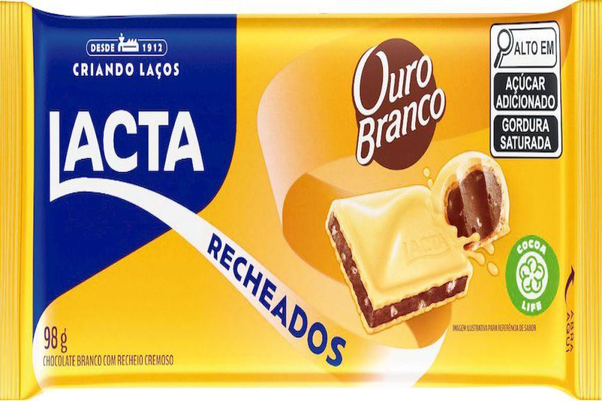 Lacta Barra de Chocolate Ouro Branco Recheada 98 gramas