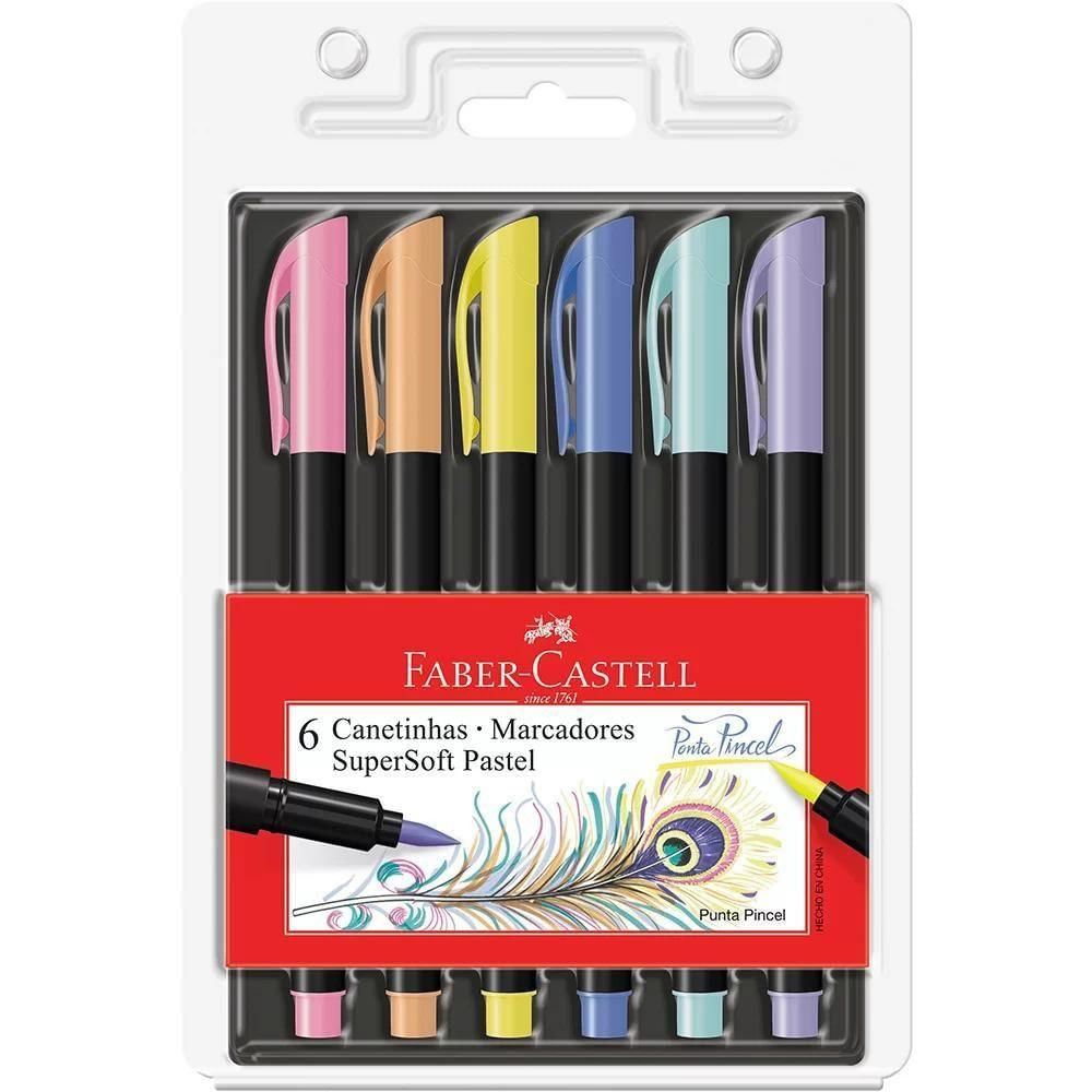 Caneta Brush Supersoft Pastel 6 Cores Com Ponta Pincel Faber-castell