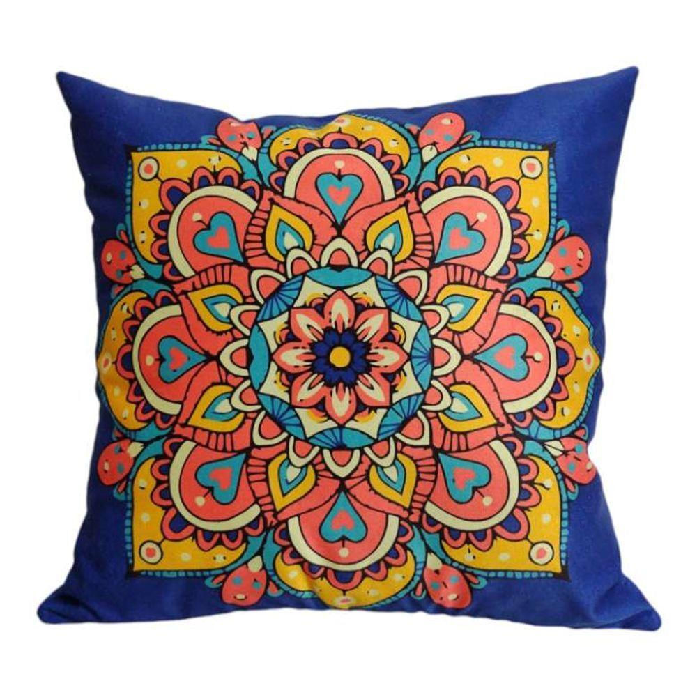 Almofada Mandala Indiana 45x45cm Várias Estampas Tecido azul Royal com Enchimento