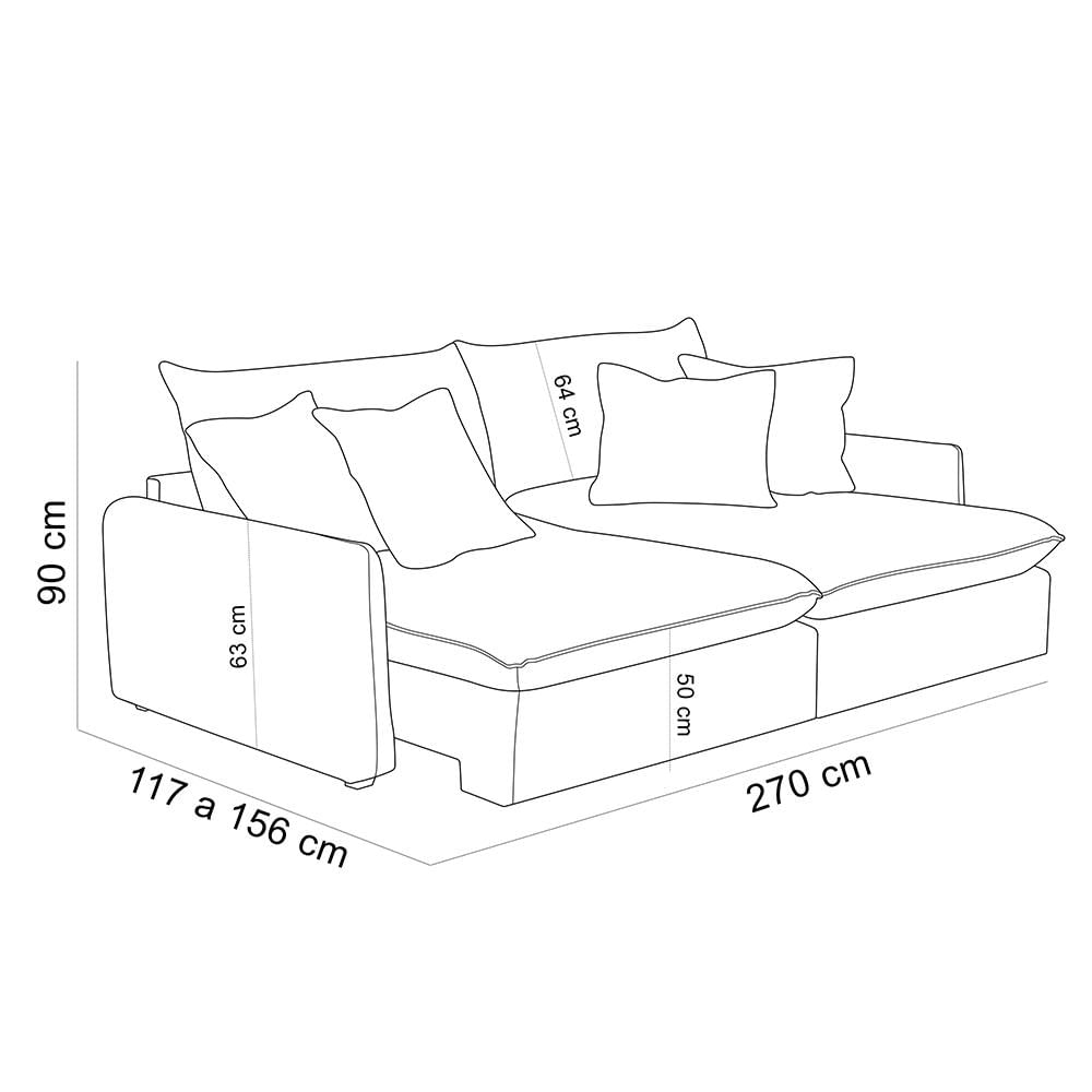 Sofá Cama Retrátil 4 Lugares Para Sala de Estar 270cm Asher T03 Veludo Bege - Lyam Decor