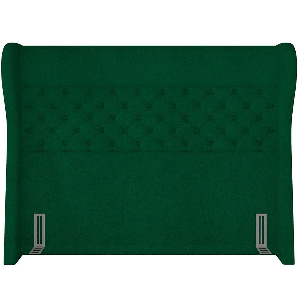 Kit Cabeceira Cama Box Casal 140 cm Madrid com Puff Recamier Santorini Bouclê Verde - Lyam Decor