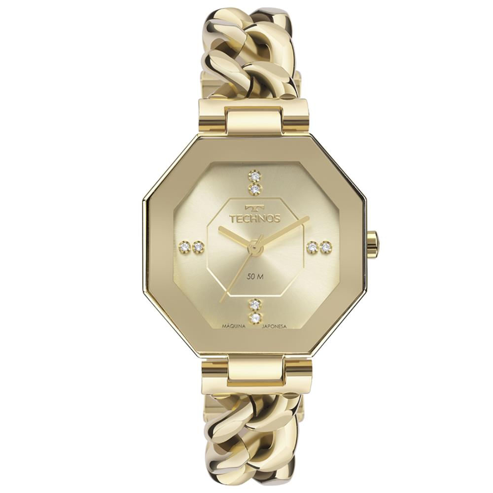 Relógio Technos Feminino Ref: 2036mto/1d Bracelete Hexagonal Dourado