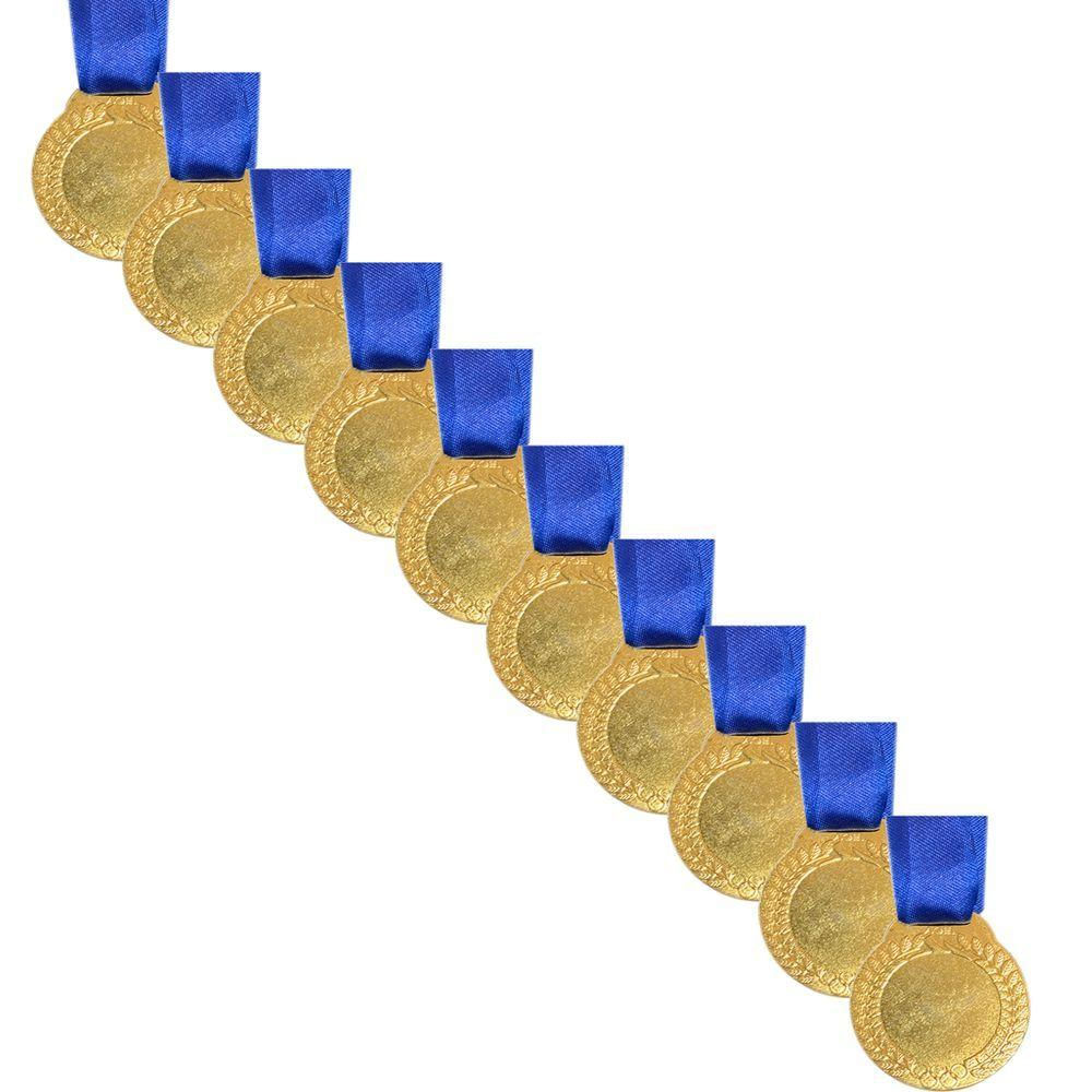 10 Medalhas De 4cm Metal Redondas Com Centro Liso + Fita prata