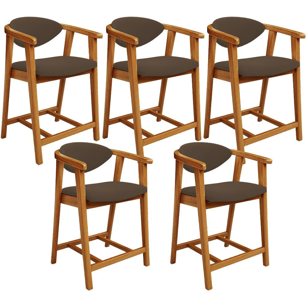 Kit 05 Banquetas Baixa Para Cozinha Sala Jantar Bancada Cecília L02 Suede Marrom - Lyam Decor