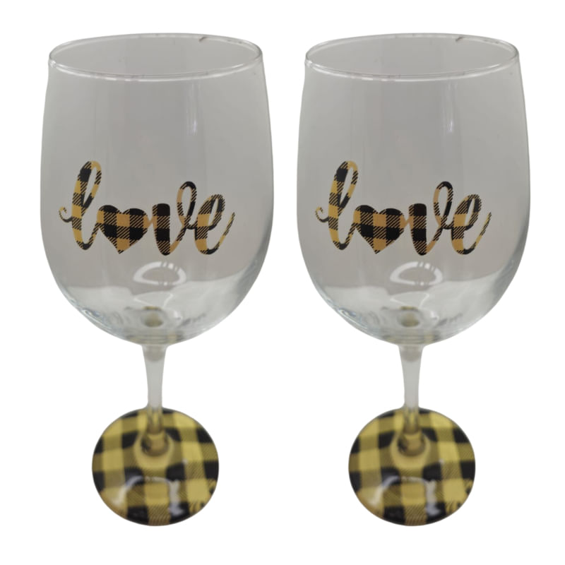 Kit 2 Taças Love Personalizadas Casal Vinho Amarelo 490 ml