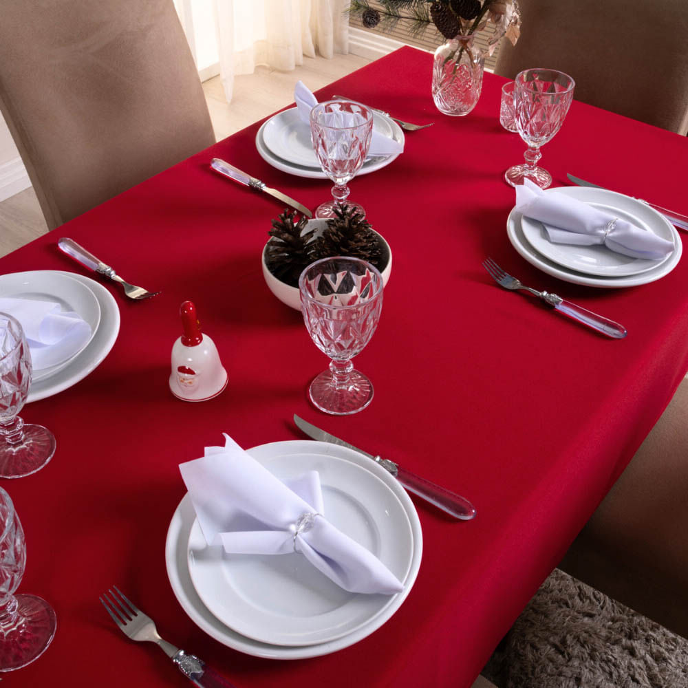 Toalha de Mesa Basic Lisa Oxford Decoração 2,50m x 1,40m para 8 Lugares - Vermelho