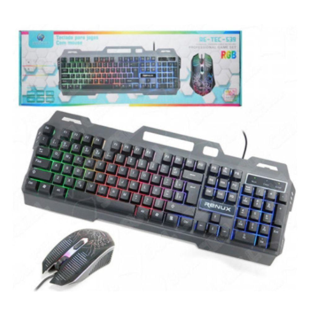 Teclado E Mouse Gamer Usb Led Rgb Luminoso Re-tec-539 Pra Pc