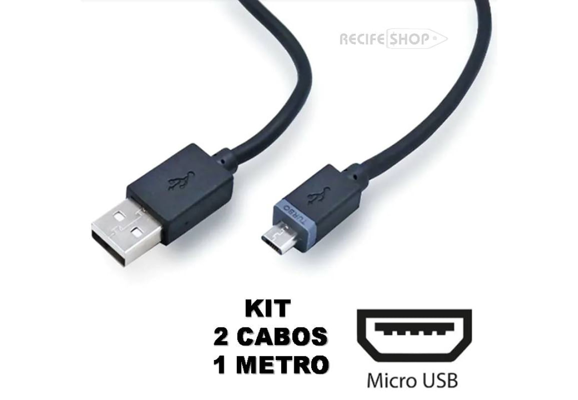 Kit com 2 Cabos USB Tipo V8  Carregamento e Transferência de Dados Rápido