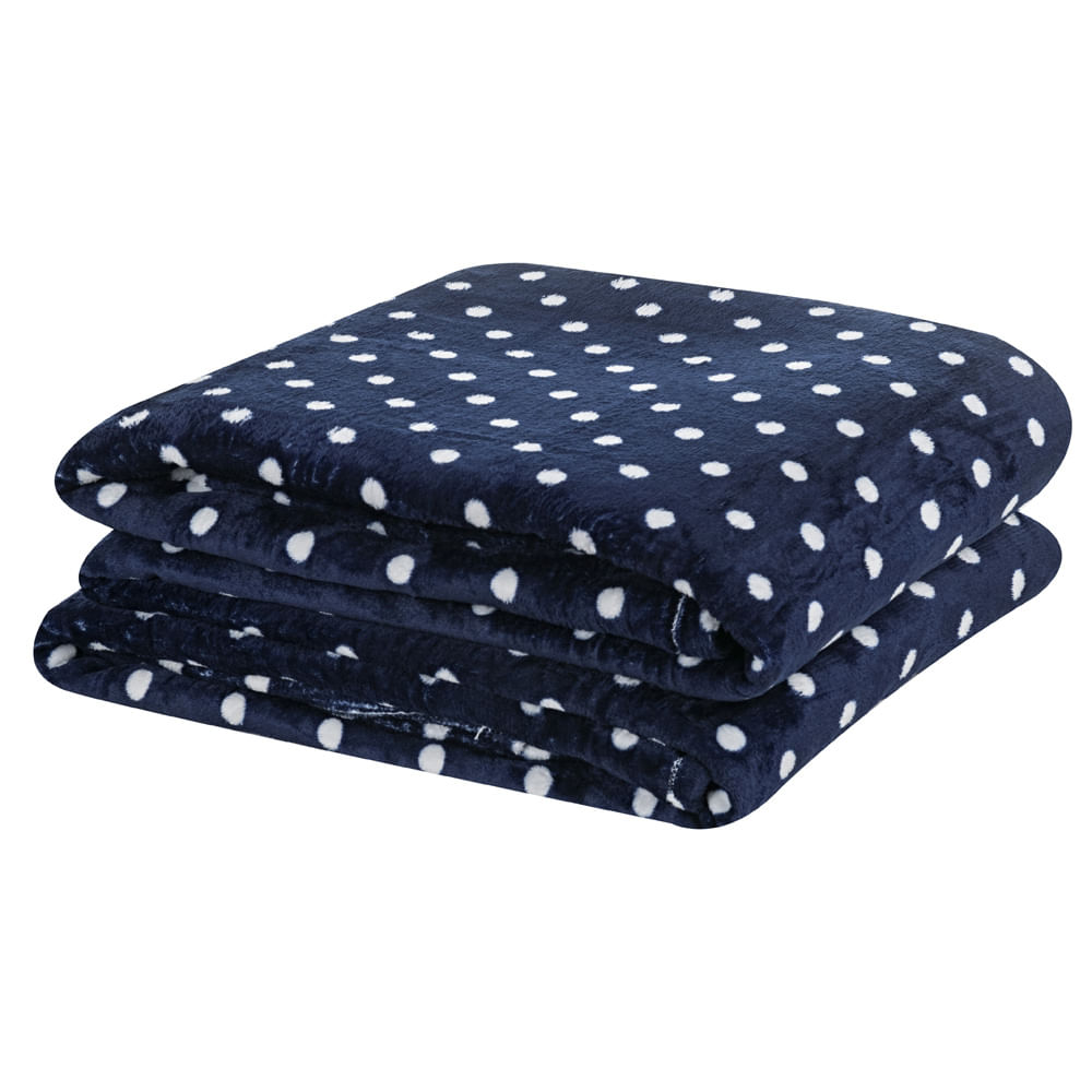 Cobertor Meggy Poá Queen Mantinha Flannel Bolinhas - Azul Marinho