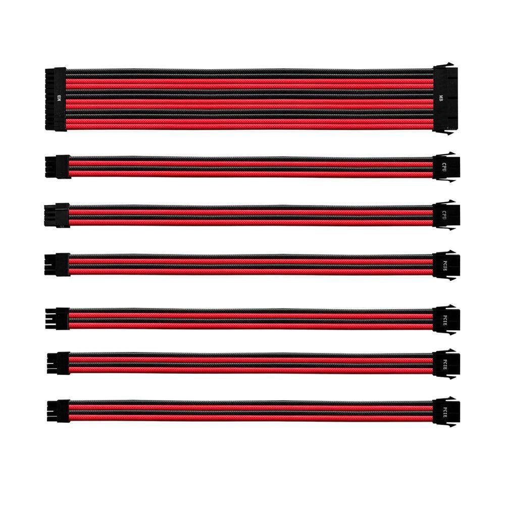 Kit De Cabo De Extensão Sleeved Psu 30 Cm Com Capa De Pvc Cooler Master - Vermelho E Preto - Cma-nest16rdbk1-gl