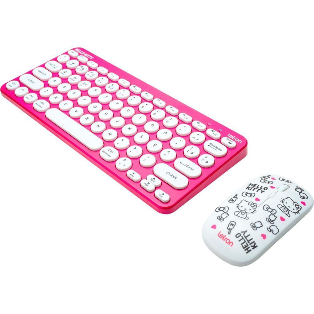 Kit Teclado E Mouse Sem Fio Letron Hello Kitty Rosa