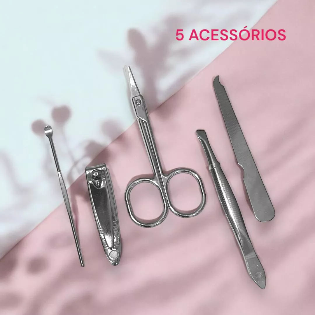 Kit Cortador De Unha Manicure Portatil Pinça Tesoura 5 Peças