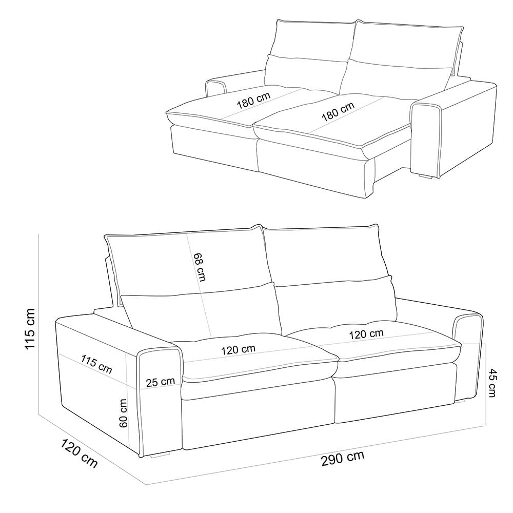 Sofá Retrátil Reclinável Para Sala de Estar Living 290cm Dimas F04 Veludo Bege - Lyam Decor