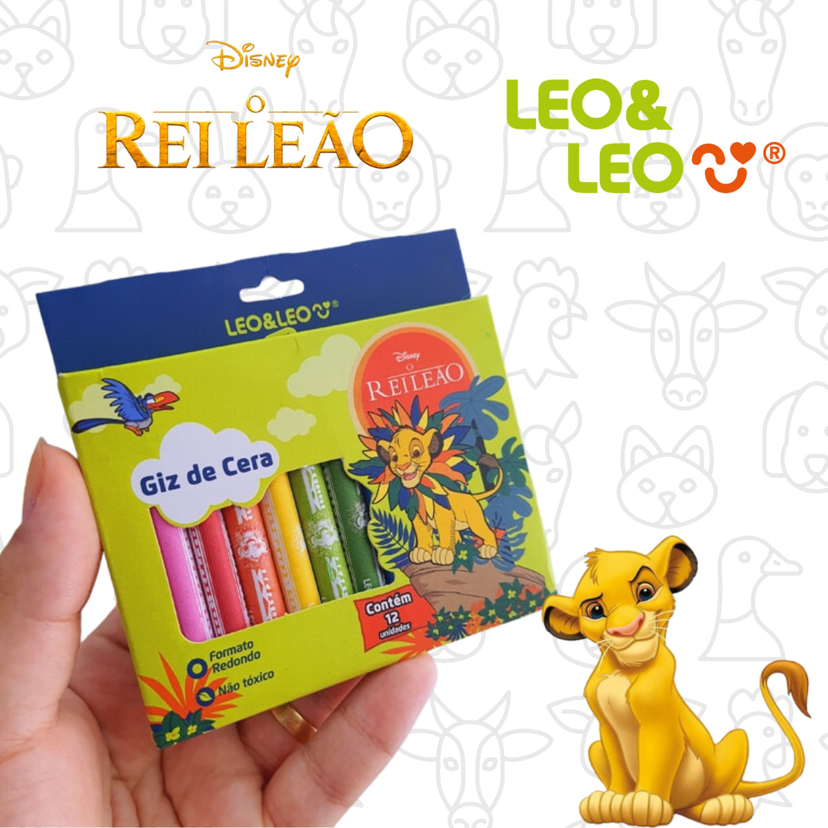 GIZ DE CERA INFANTIL REI LEAO CAIXA COM 12 CORES - LEO&LEO