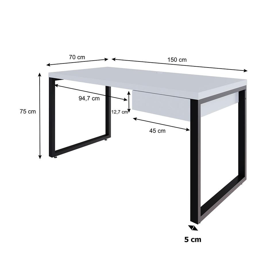 Mesa de Escritório Retangular Miguel 1 GV Branca e Preta 150 cm