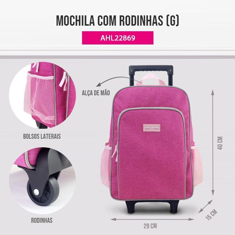 Conjunto Mochila Com Rodinhas Junior E Lancheira Térmica Pink