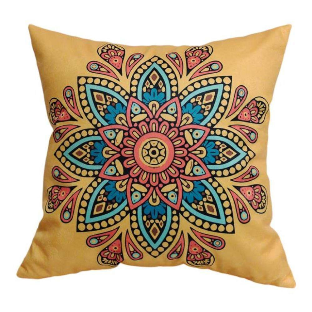 Almofada Mandala Indiana 45x45cm Várias Estampas Tecido amarelo com Enchimento